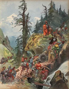 The crossing of the Alps, illustration from Francois Ier: Le Roi Chevalier The crossing of the Alps, illustration from Francois Ier: Le Roi Chevalier