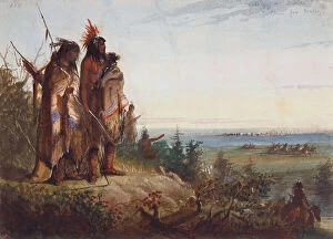 Arrow Gallery: Crossing the Divide or Thirsty Trappers Making a Rush for the River, c.1837 (w / c on paper)