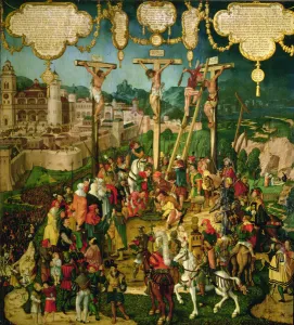 Crucifixion, central panel of the Mompelgarter Altarpiece (panel) Crucifixion, central panel of the Mompelgarter Altarpiece (panel)