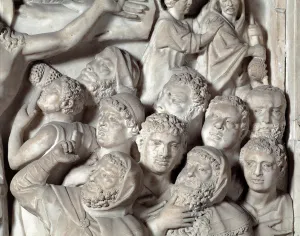 The Crucifixion Detail Chair realized by Nicola Pisano (1215/20-1278/84) (Marble pulpit The Crucifixion Detail Chair realized by Nicola Pisano (1215/20-1278/84) (Marble pulpit