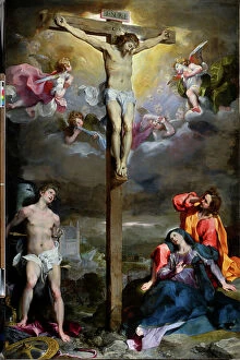 Christ Passion Gallery: Crucifixion of Christ with Our Lady, Saint John the Evangelist and Saint Sebastian