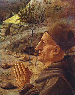 The Crucifixion (detail of the head of the patron) (oil on panel) The Crucifixion (detail of the head of the patron) (oil on panel)