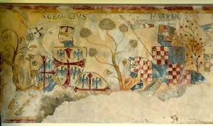 Crusade: depart of the Knights for the Crusade: representation of Saint George Crusade: depart of the Knights for the Crusade: representation of Saint George