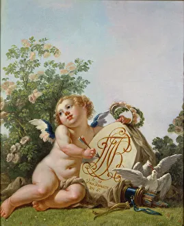 Cupid commemorating a marriage by Incising on a a Tablet the interlaced initials FT Cupid commemorating a marriage by Incising on a a Tablet the interlaced initials FT