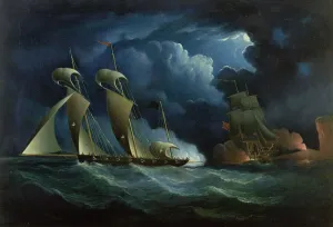 A Customs Brig Engaging the Pirate Lugger Will Watch (oil on canvas) A Customs Brig Engaging the Pirate Lugger Will Watch (oil on canvas)