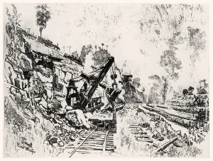 The Cut at Bas Obispo, plate XI from The Panama Canal by Joseph Pennell The Cut at Bas Obispo, plate XI from The Panama Canal by Joseph Pennell