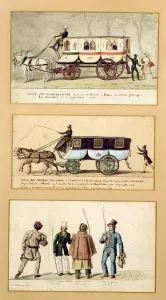 A Dame Blanche Carriage, an Omnibus and Drivers, 1815-30 (gouache on paper) A Dame Blanche Carriage, an Omnibus and Drivers, 1815-30 (gouache on paper)
