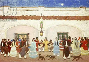 Dancing in the Patio; Baile en el Patio, (oil on board) Dancing in the Patio; Baile en el Patio, (oil on board)