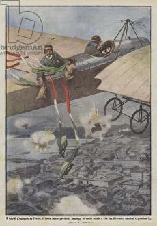 D'Annunzio's flight over Trieste, The Poet launches patriotic messages to our brothers... (colour litho)