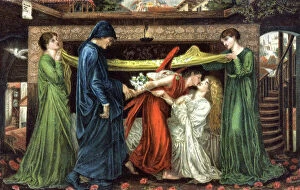 Pre Raphaelite Brotherhood Collection: Dante Alighieri meets Beatrice, ca 1900 (postcard)
