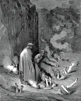 Image of Dante and Virgil in Inferno, crossing the cocytus, 1885 by Dore,  Gustave (1832-83)