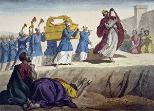 David escorting the Ark of the Covenant to Jerusalem, illustration from a catechism '