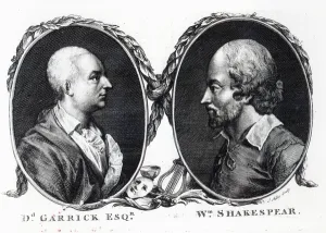 David Garrick and Shakespeare, engraved by J. Miller (engraving) David Garrick and Shakespeare, engraved by J. Miller (engraving)