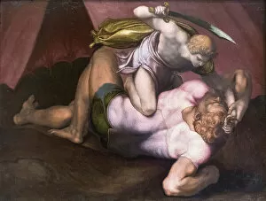 Brawling Gallery: David and Goliath, 16th century, (slate)