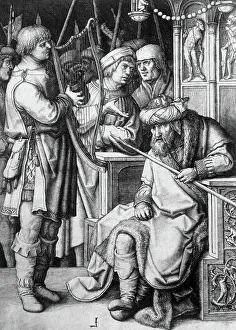 David playing harp before King Saul, circa 1508, by Lucas van Leyden (ca 1494-1533) David playing harp before King Saul, circa 1508, by Lucas van Leyden (ca 1494-1533)