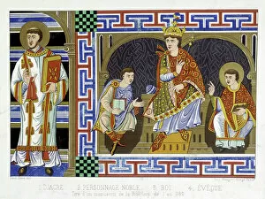 Louis-Francois Charon Gallery: A deacon, a noble figure, a king and an eveque illustrating the people of the tenth century