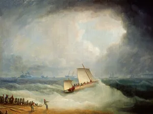 A Deal Lugger Going off to a Storm-bound Ship in the Downs A Deal Lugger Going off to a Storm-bound Ship in the Downs
