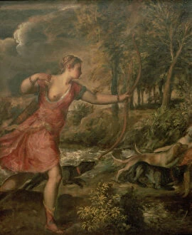 The Death of Actaeon, detail of Diana, c.1565 (oil on canvas) (detail of 28850)
