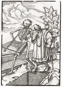 Death comes to the Old Man, or the Hermit, from Der Todten Tanz, published Basel Death comes to the Old Man, or the Hermit, from Der Todten Tanz, published Basel