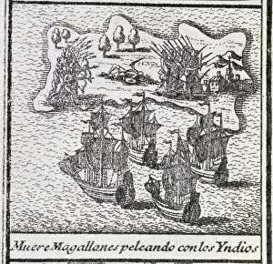 The death of Magellan in a battle with the Indians, 1726 (engraving) The death of Magellan in a battle with the Indians, 1726 (engraving)