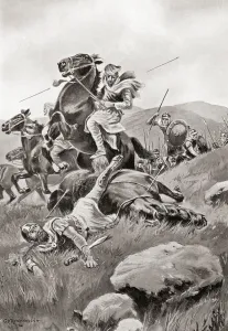 The death of Masistius whilst leading a cavalry attack against the Greek forces The death of Masistius whilst leading a cavalry attack against the Greek forces