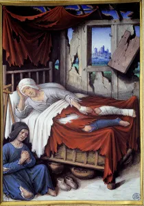 The death of a poor man. A woman at the bedside of a man dying, pray The death of a poor man. A woman at the bedside of a man dying, pray