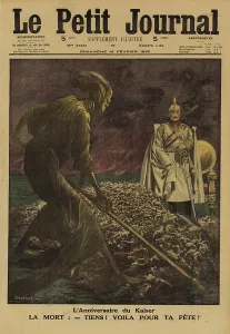 1914 1918 Wwi Ww One Gallery: Death presenting Kaiser Wilhelm II of Germany with a harvest of the dead to celebrate his birthday