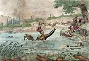 Death of Prince Joseph Poniatowski (1763-1813) in the Elstera River, 1813 (colour litho)
