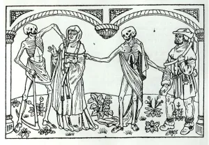 Death taking the Priest and the Peasant, from the Danse Macabre, published Paris Death taking the Priest and the Peasant, from the Danse Macabre, published Paris