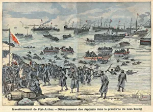 Debarking Japanese troops in Liao Toung to encircle Port Arthur Debarking Japanese troops in Liao Toung to encircle Port Arthur