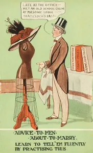 Deceit: man practising lying to his wife about the reasons for getting home late before Deceit: man practising lying to his wife about the reasons for getting home late before