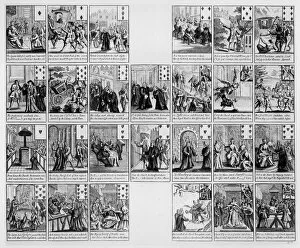 Images Dated 18th January 2013: Deck of cards with scenes from the reign of Queen Anne, 1704 (engraving)