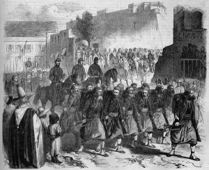 Defile the 2nd Zouaves, back from Kabylie, in front of General de Montauban Defile the 2nd Zouaves, back from Kabylie, in front of General de Montauban