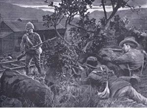 Degenerate warfare: Boers sniping a sentry, from After Pretoria Degenerate warfare: Boers sniping a sentry, from After Pretoria
