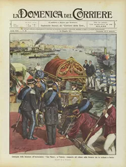 Gondoliers Gallery: Delivery of the flag to the San Marco cruiser in Venice, transport of the bonnet in the Bissona