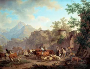 Depart of the herds for the mountain Debut of transhumances. Painting by Pierre Louis Larive (de la Rive) Depart of the herds for the mountain Debut of transhumances. Painting by Pierre Louis Larive (de la Rive)
