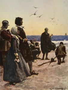 The Departure of the Mayflower, illustration from This Country of Ours, The Story of the United States by H.E The Departure of the Mayflower, illustration from This Country of Ours, The Story of the United States by H.E