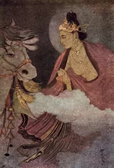 Departure Gallery: Departure of Prince Siddhartha (colour litho)