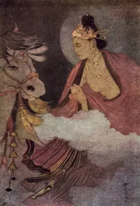 Departure Gallery: Departure of Prince Siddhartha (colour litho)
