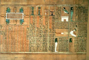 Detail depicting the deceased and his Ba, from the Book of the Dead of the Scribe Any, c Detail depicting the deceased and his Ba, from the Book of the Dead of the Scribe Any, c