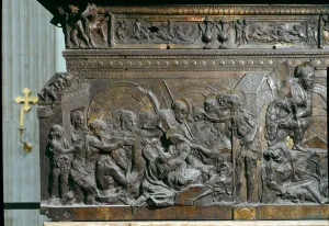 The derision of Christ. Detail. Low relief of the right pulpit, 15th century The derision of Christ. Detail. Low relief of the right pulpit, 15th century