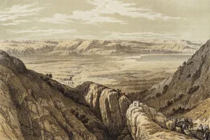 Descent upon the Valley of Jordan (colour litho) Descent upon the Valley of Jordan (colour litho)