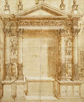 Images Dated 30th December 2011: Design for an Altar with a Pedimented Tabernacle Supported on Paired Corinthian Statues