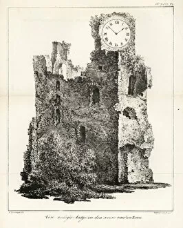 Design for a clock in the form of a ruined tower