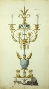Design for a Gilt Bronze and Enamel Candelabrum (pen & ink with w/c on paper) Design for a Gilt Bronze and Enamel Candelabrum (pen & ink with w/c on paper)