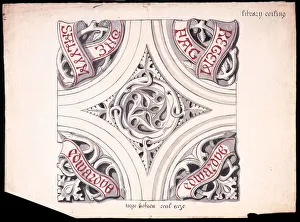 Design for large bosses of the library ceiling for King Edward VI Grammar School, Birmingham, 1835-36 (pen & grey) Design for large bosses of the library ceiling for King Edward VI Grammar School, Birmingham, 1835-36 (pen & grey)