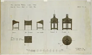 Designs for writing desks shown in front and side elevations Designs for writing desks shown in front and side elevations