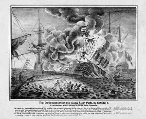 Political Cartoon Gallery: The destruction of the good ship Public Credit, in the harbour of Independence, Uncle Sam