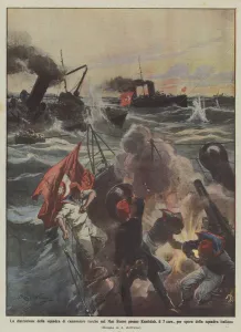 The destruction of the Turkish gunner squad in the Red Sea near Kunfidah, on the 7th run... (colour litho) The destruction of the Turkish gunner squad in the Red Sea near Kunfidah, on the 7th run... (colour litho)