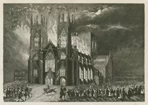York Gallery: The destruction of York Minster, 1829 (engraving)